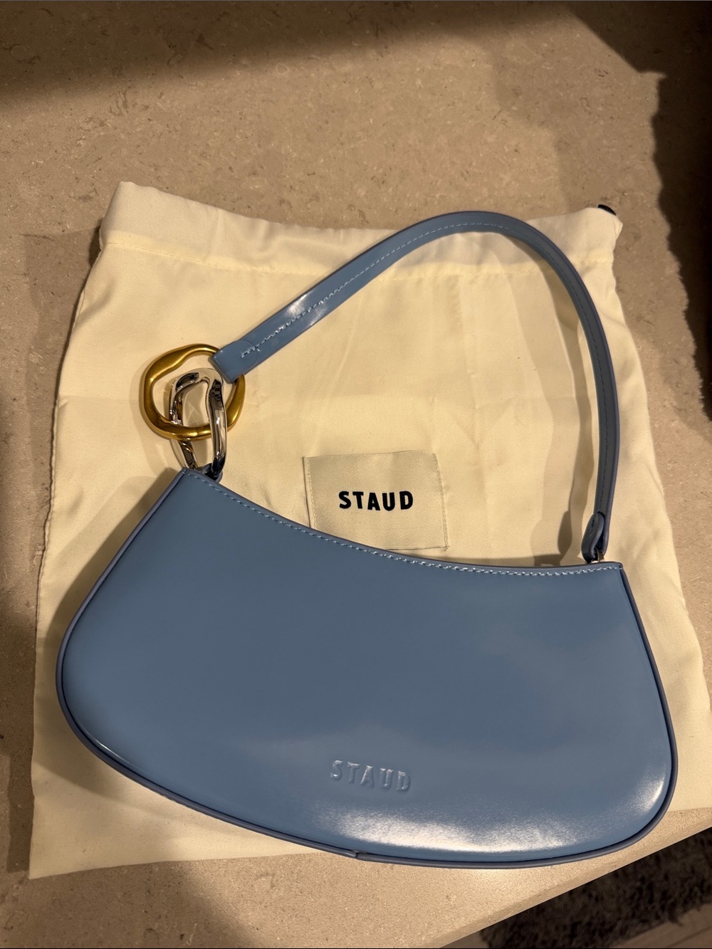 STAUD Blue Ollie Crescent Shoulder with Mixed-Metal Rings. Like new!